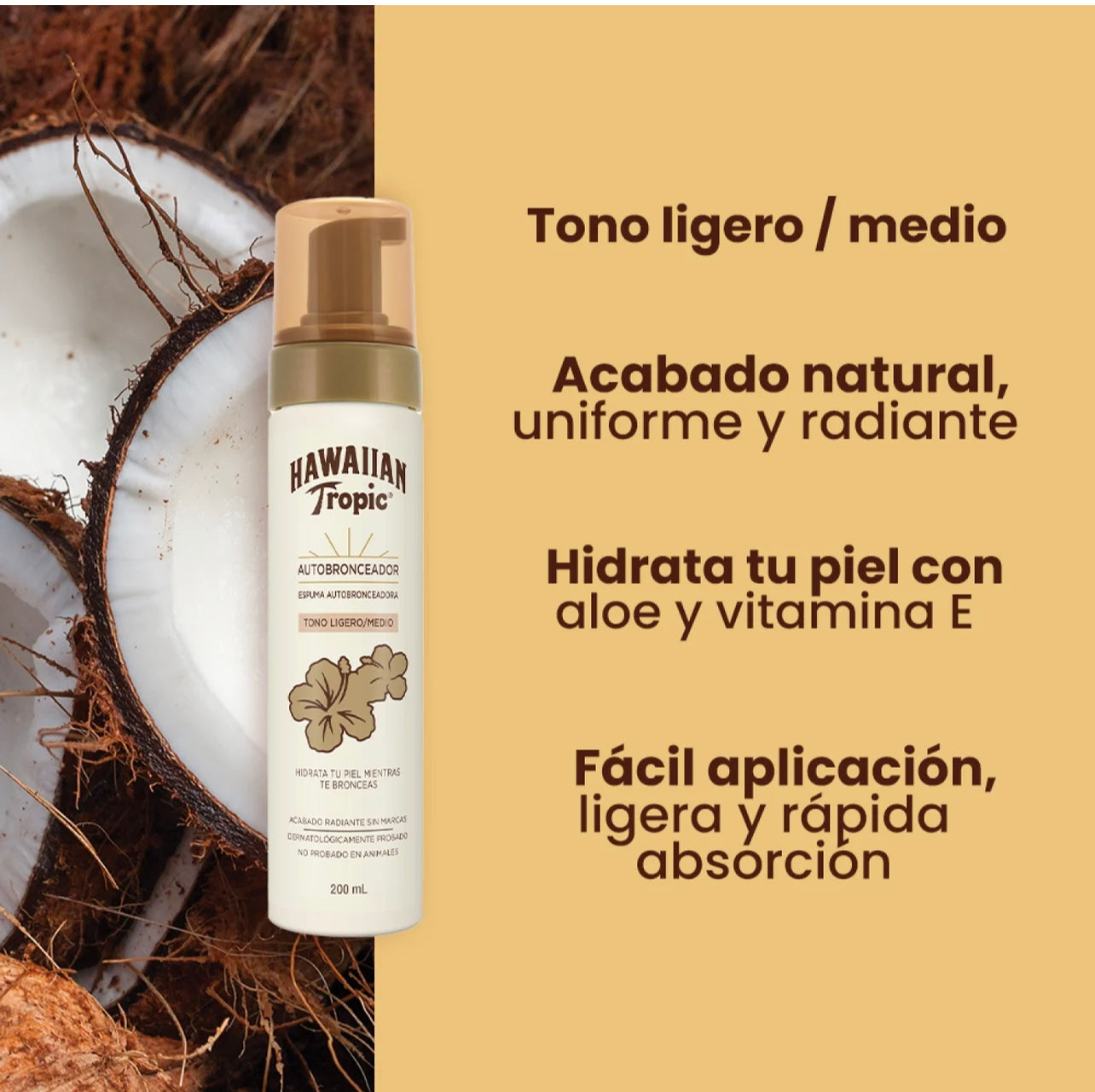 200 Ml Hawaiian Tropic Espuma Autobronceadora Tono Medio/Ligero