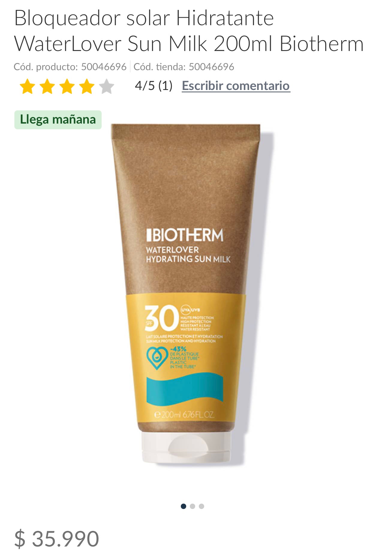 200 ml leche solar hidratante spf 50 rostro y cuerpo Biotherm